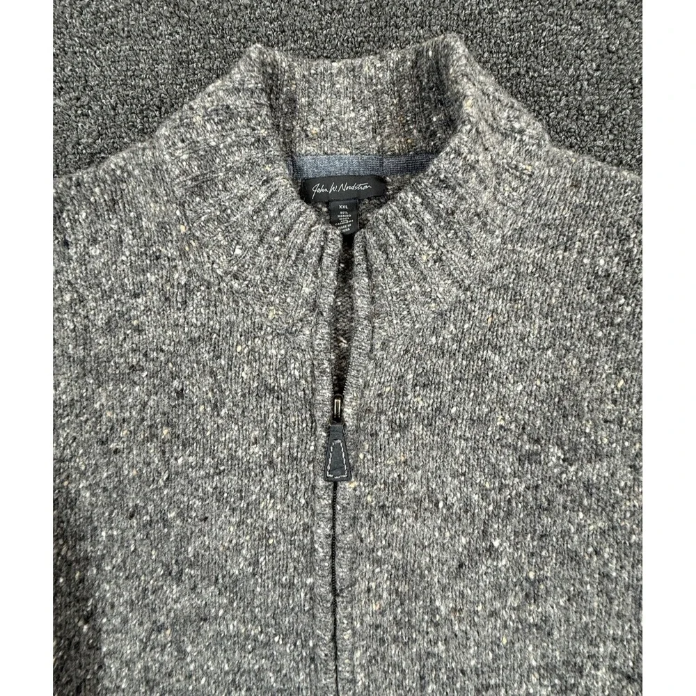 John W Nordstrom Mens XXL Merino Wool Cashmere Zip Cardigan Sweater Gray